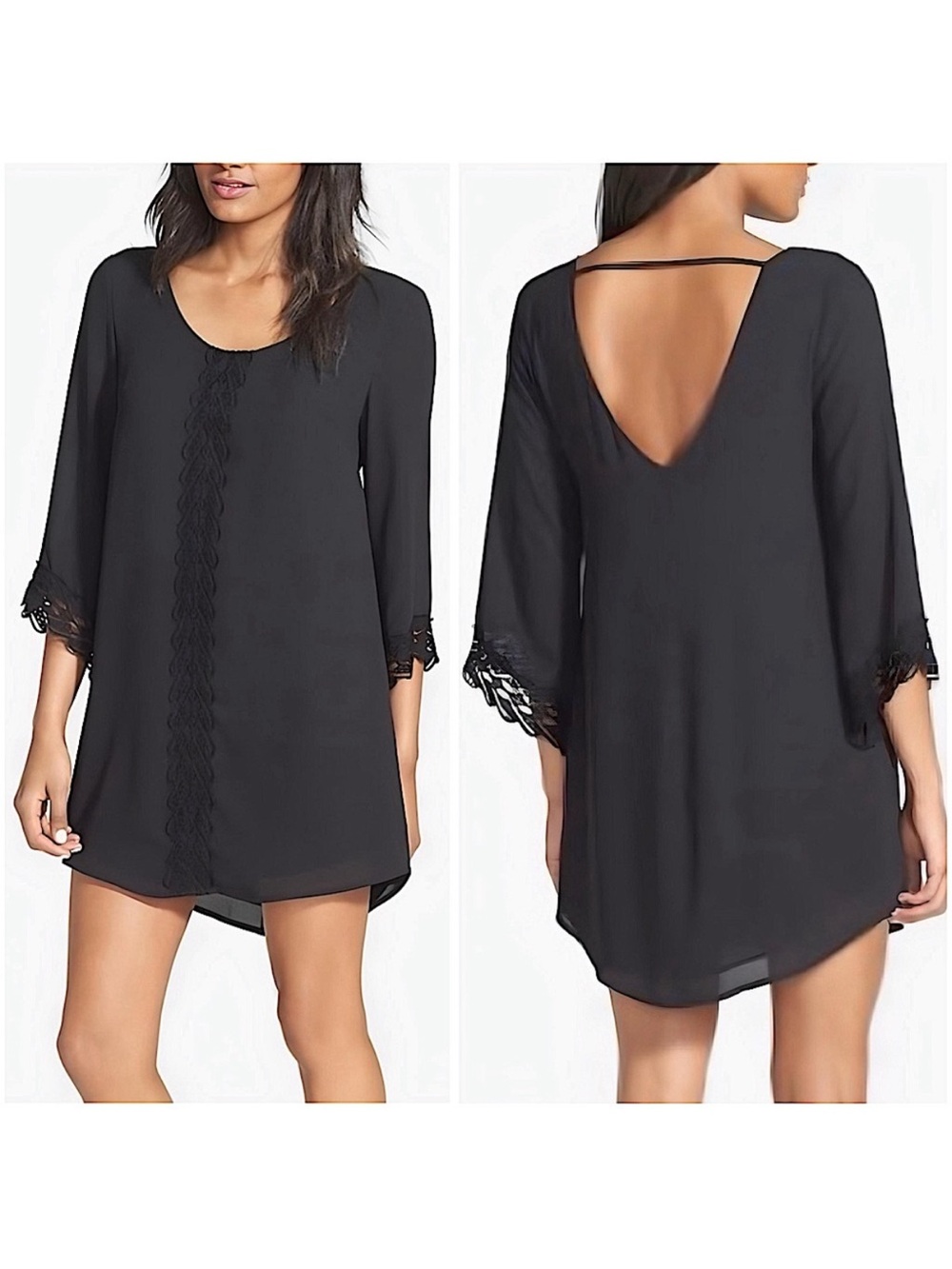 ASTR The Label Black Lace Trim Shift Mini Dress Medium